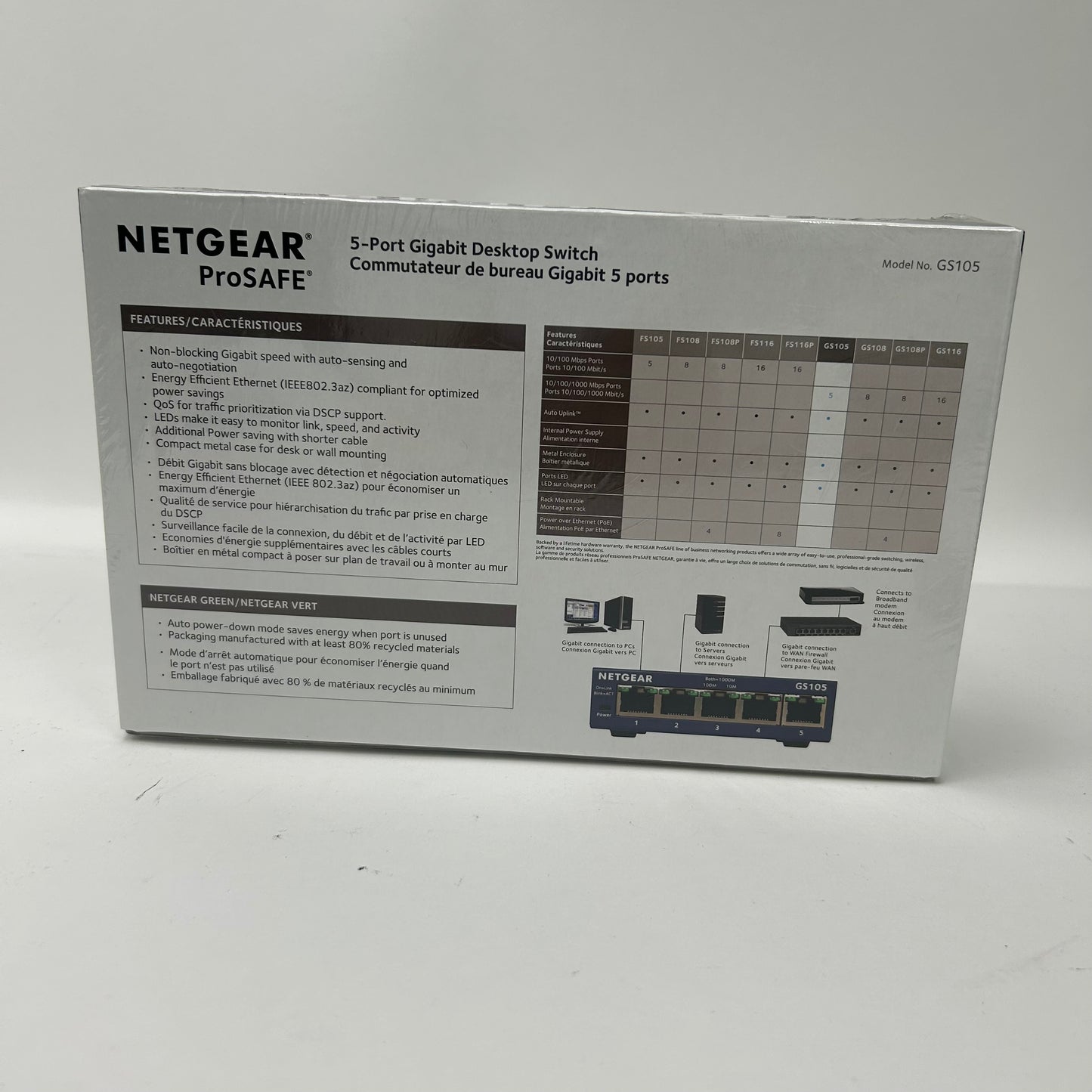 Netgear GS105 5-Port Gigabit Desktop Switch MV12W-HW