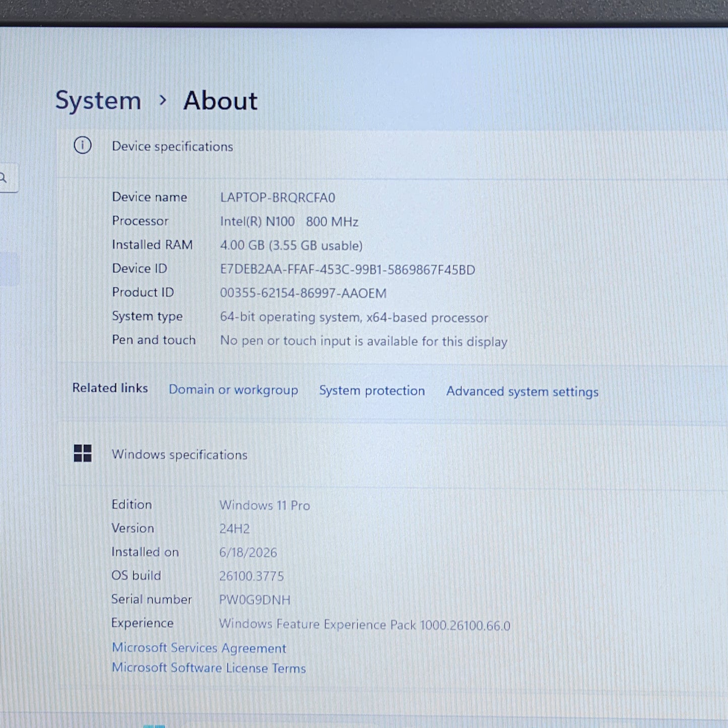 Lenovo 100w Gen 4 PW90B521100T 11.6" N100 800MHz 4GB RAM 128GB SSD