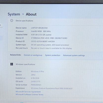 Lenovo 100w Gen 4 PW90B521100T 11.6" N100 800MHz 4GB RAM 128GB SSD