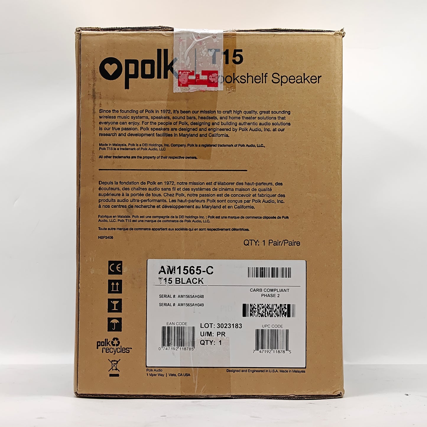 New Polk Audio T15 Bookshelf Speaker Powered Bookshelf Speakers Black AM1565-C