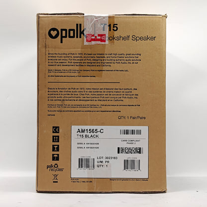 New Polk Audio T15 Bookshelf Speaker Powered Bookshelf Speakers Black AM1565-C