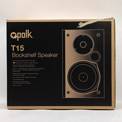 New Polk Audio T15 Bookshelf Speaker Powered Bookshelf Speakers Black AM1565-C