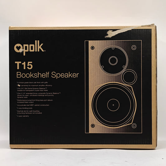 New Polk Audio T15 Bookshelf Speaker Powered Bookshelf Speakers Black AM1565-C