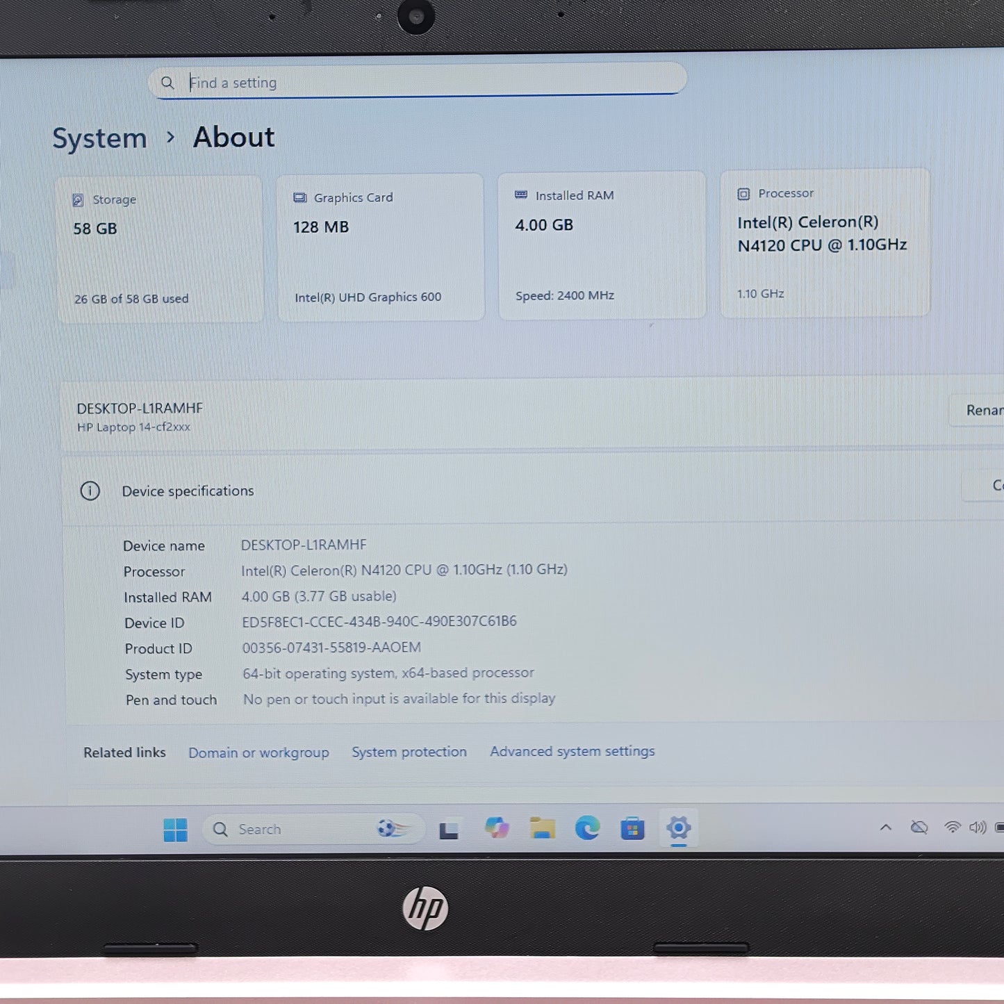 HP Laptop 14-CF2112WM 14.4" Celeron N4120 1.1GHz 4GB RAM 64GB SSD