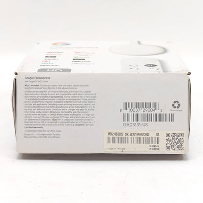 Google Chromecast Streaming Media Device White GA03131-US